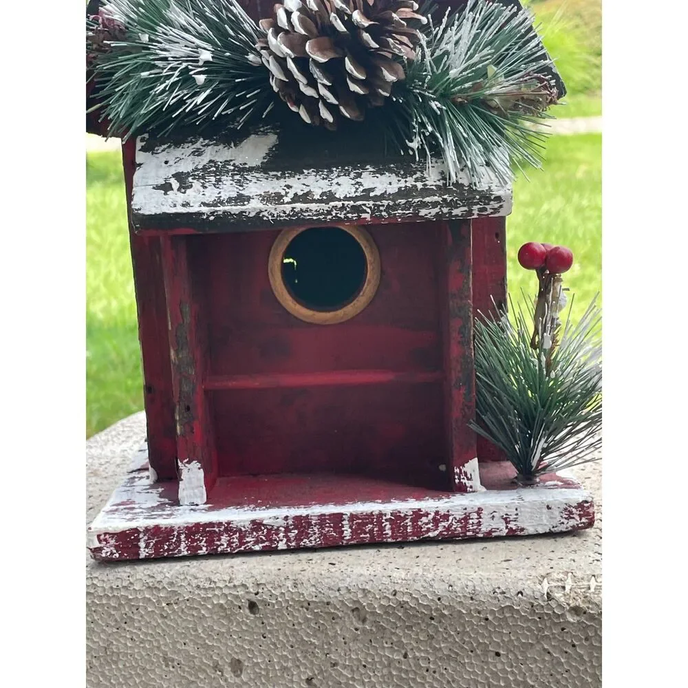 Rustic Wooden Christmas Birdhouse 2 Story Distressed Red Farmhouse Cabin Decor